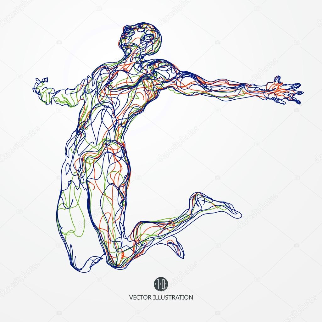 1024x1024 Running Man, Colored Lines Drawing, Vector Illustration. Stock