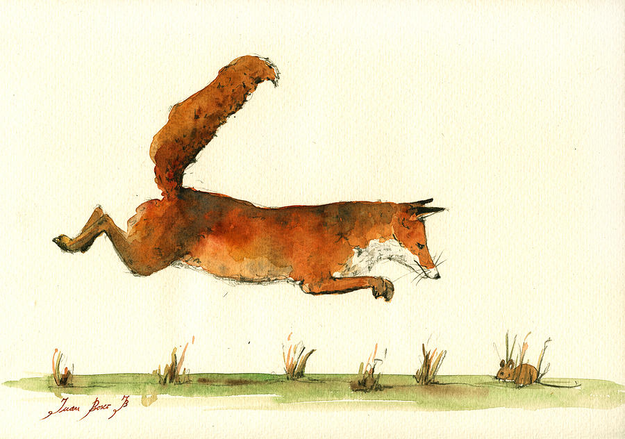 900x632 Running Fox Painting By Juan Bosco