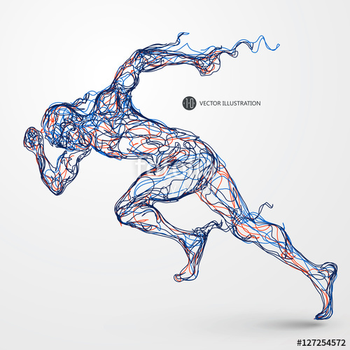 500x500 Running Man, Colored Lines Drawing, Vector Illustration. Stock