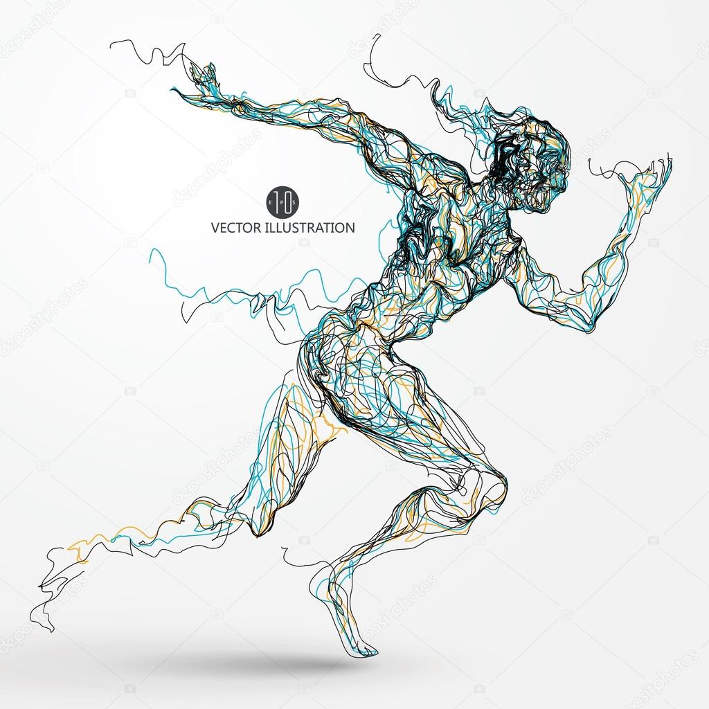 1024x1024 Running Man, Colored Lines Drawing, Vector Illustration. Stock
