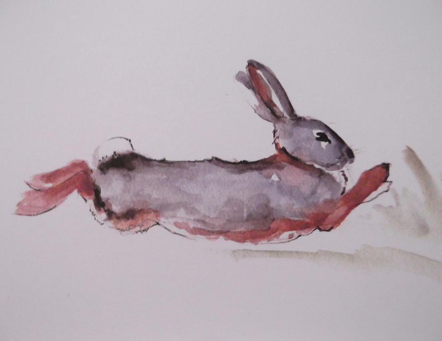 900x695 Running Rabbit Painting By Lisa Schorr
