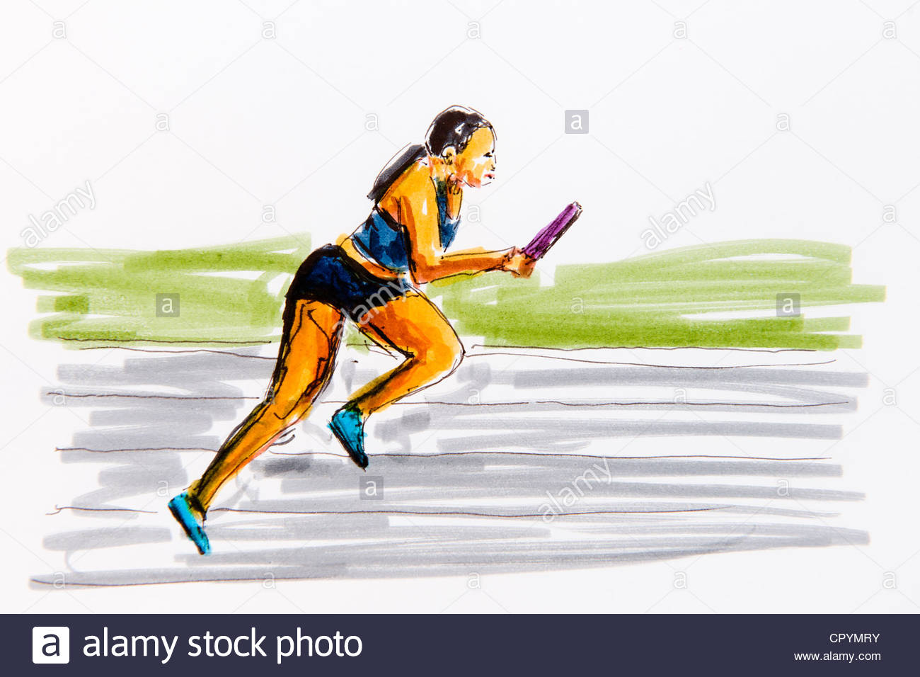 1300x956 Relay Race, Track And Field Athletics, Drawing By The Artist