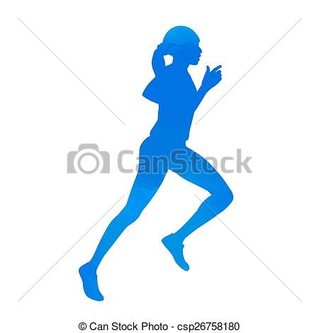 450x470 Cyan Running Woman. Vector Silhouette Vector