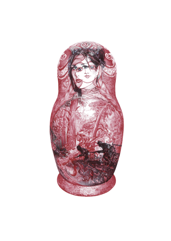 584x826 The Russian Doll', Red, Black, Blue And Green Biro Drawing By Jane