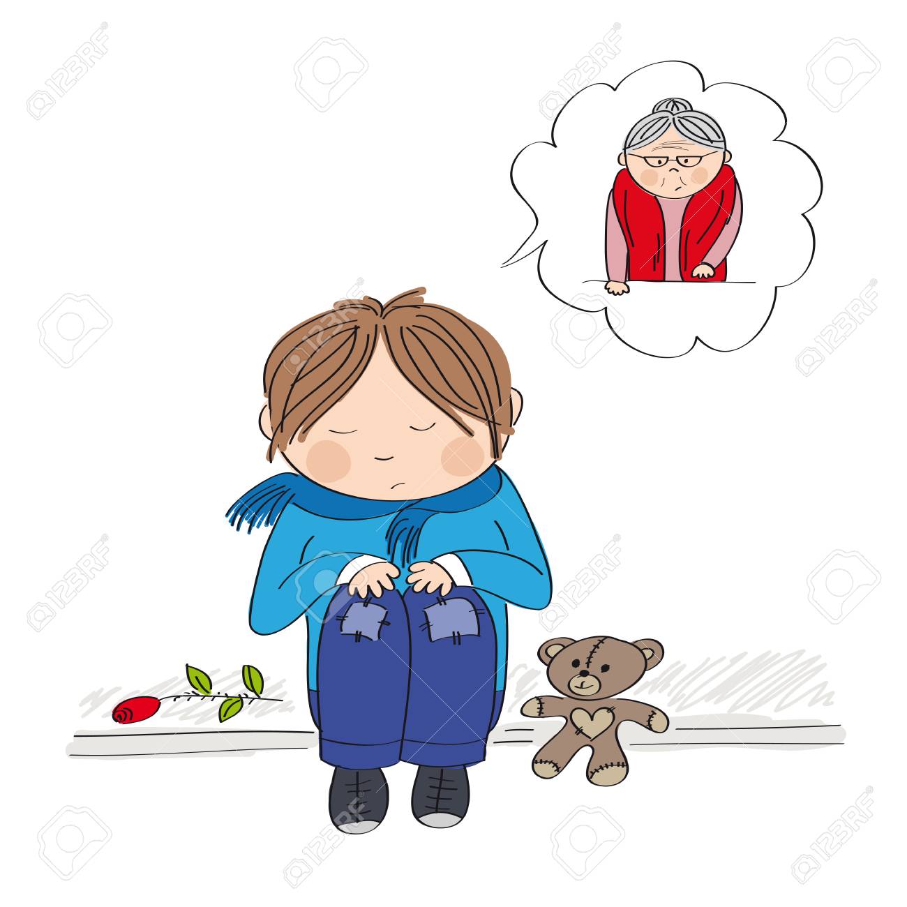 1300x1300 Sad Alone Little Boy Sitting On The Pavement, Crying