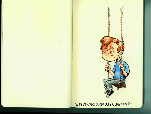 598x452 Sad Little Boy On A Swing Cartoon