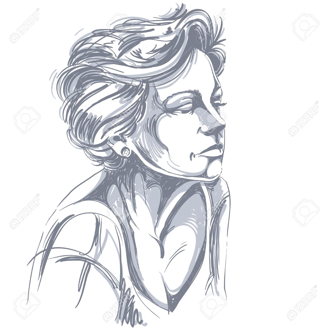 1300x1300 Hand Drawn Portrait Of White Skin Sad Woman, Face Emotions Theme
