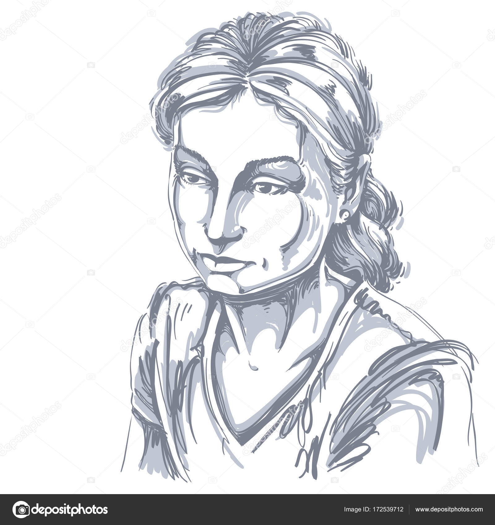 1600x1700 Sketch Portrait Of Sad Woman Stock Vector Ostapius