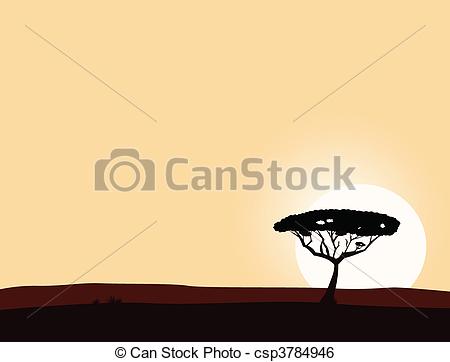 450x362 African Safari Background. Vector Illustration Of Black Tree