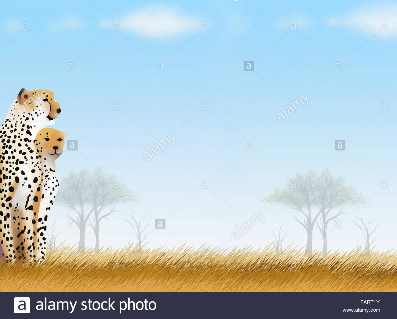 1300x1043 Hand Drawing Of Two Cheetah In The Bueatyful Safari Park