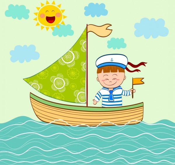 600x568 Voyage Drawing Sailboat Kid Sea Icons Cartoon Design Free Vector