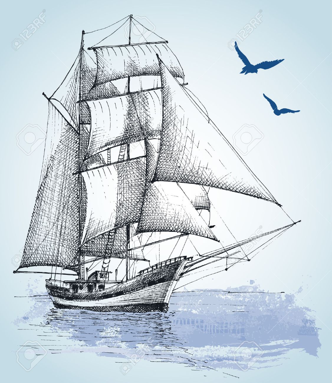 1126x1300 Boat Drawing. Sailboat Vector Sketch Royalty Free Cliparts