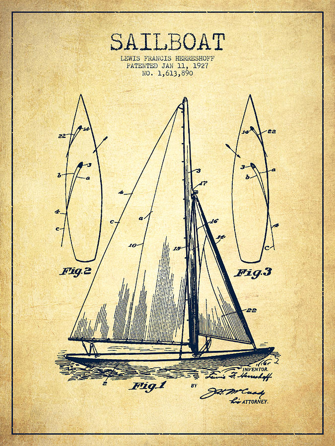 675x900 Sailboat Patent Drawing From 1927