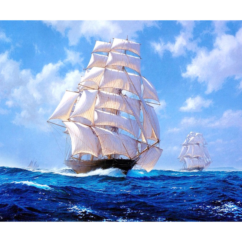 800x800 Sailboat Sea Scenery Drawing 5d Round Bead Embroidery Cross Beads