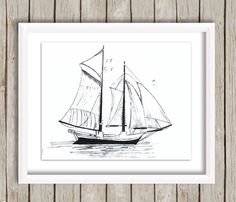 236x202 Sailboat Drawing, Pen And Ink Nautical Sketch, Boat Print