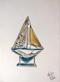 255x350 Artfido Buy Art Online Sailboat Charcoal Pastels Sketch