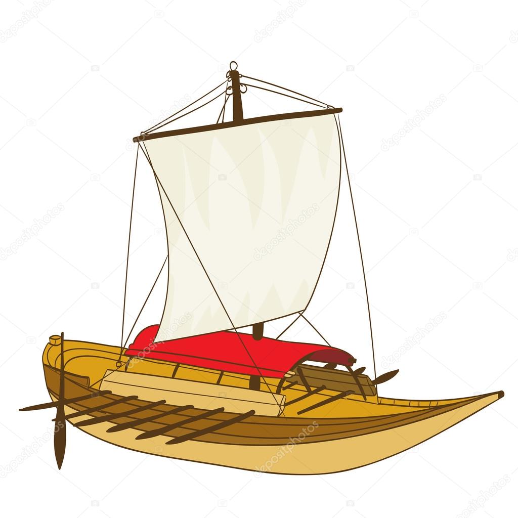 1024x1024 Wooden Sailing Boat Drawing On White. Vector Illustration Stock