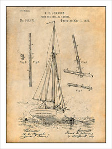 225x300 1887 Boom For Sailing Yacht, Ship, Boat Patent Print Art Drawing