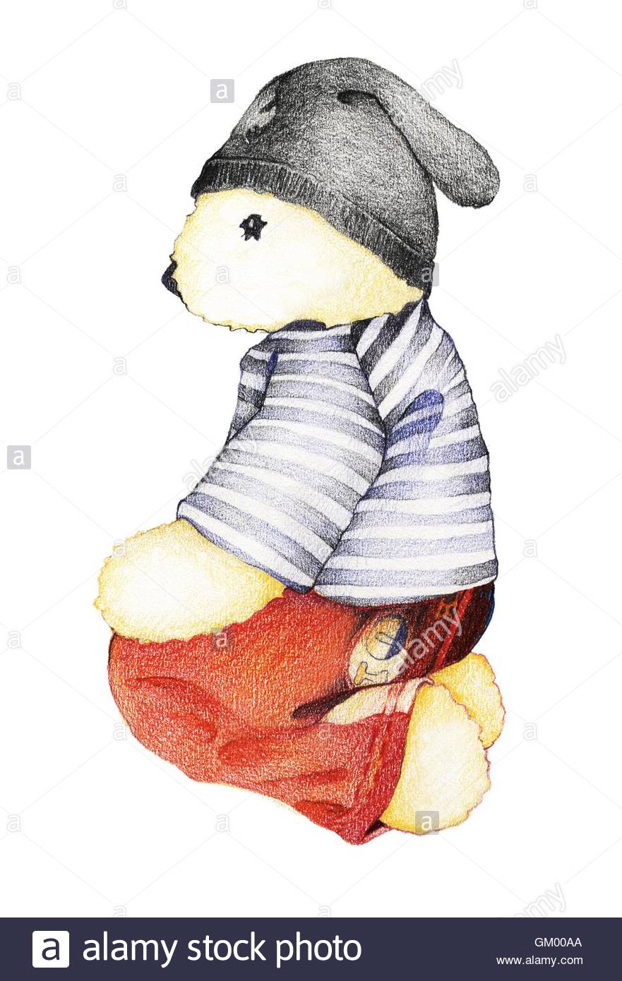 881x1390 Hand Drawn Side View Of Cute Teddy Bear In Striped Sailor Shirt
