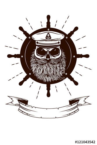 334x500 Vector Skull Captain In A Hat With A Beard On A Background Of Sea