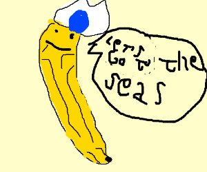 300x250 Narrow Banana With A White Sailor Hat. (Drawing By Bluerin)