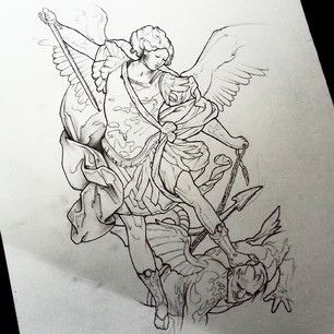 306x306 St Michael Statue Tattoo Drawing