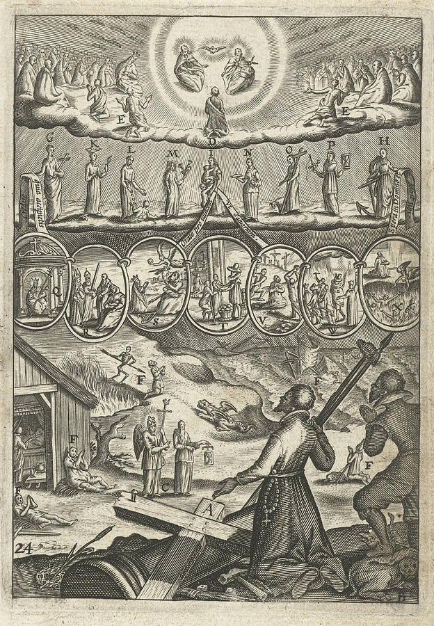 624x900 Emblem With Priest And Man Praying To God And The Saints Drawing