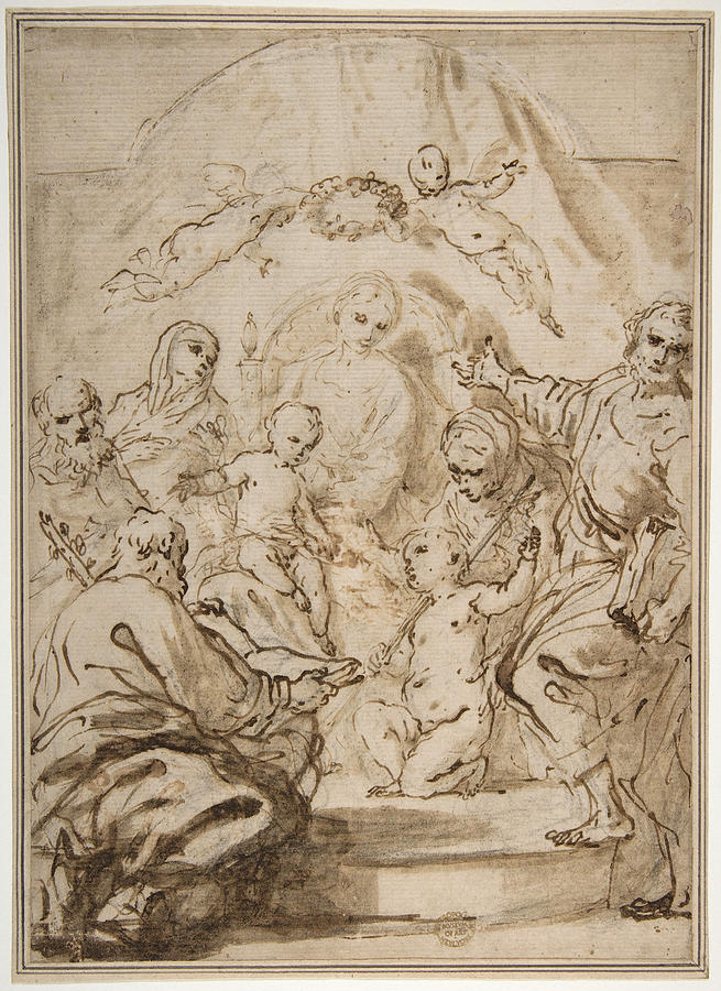 655x900 Virgin And Child Enthroned With Attendant Saints Drawing By