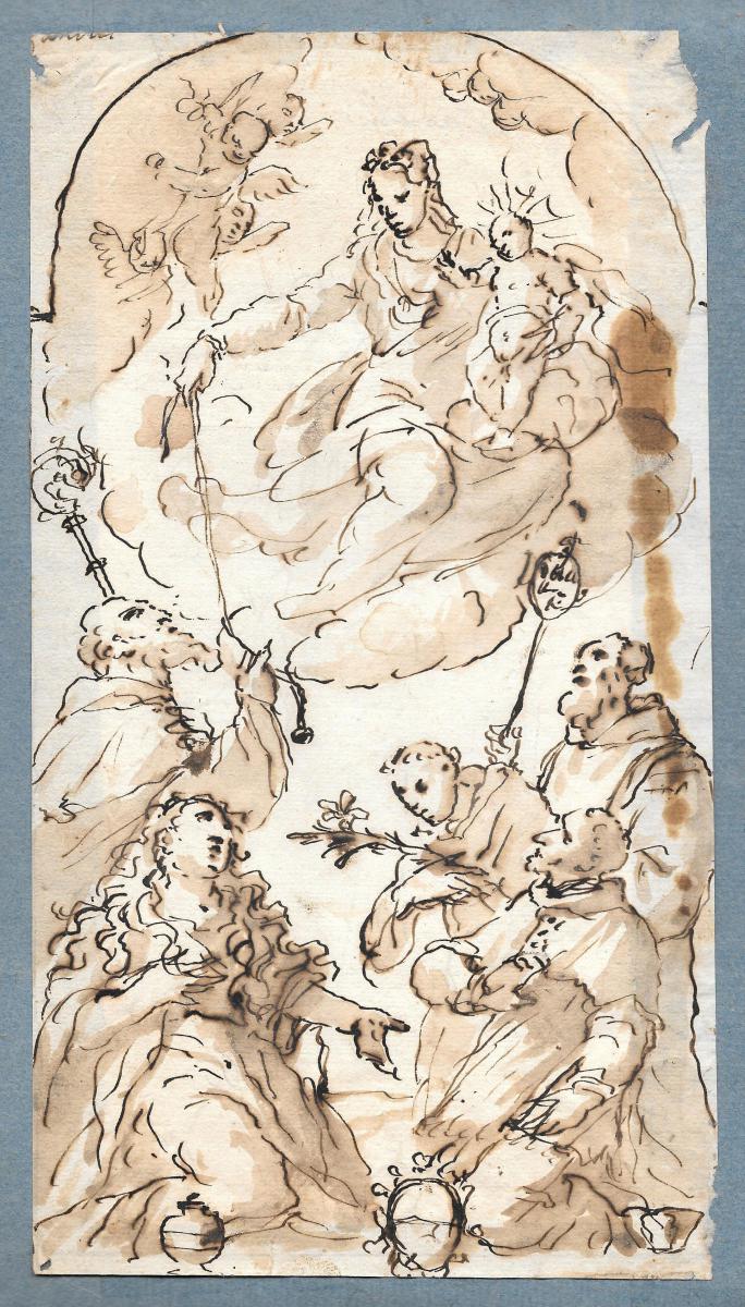 684x1200 Virgin And Child With Saints Drawing, Italian School, Circa 1700