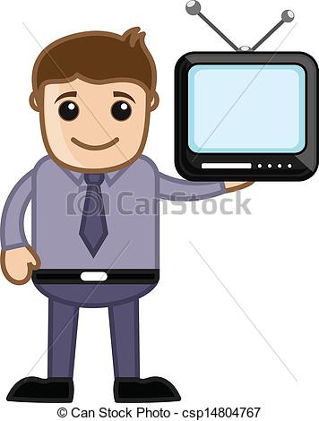 356x470 Salesman Presenting A Retro Tv. Conceptual Drawing Art Of Clip