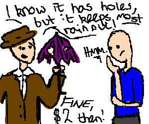 300x250 Salesman Trying To Sell Useless Object (Drawing By Mishmash)