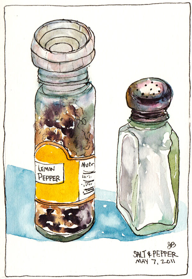 618x899 My Lemon Pepper And Salt Shaker, Ink Amp Watercolor, 5.5x7.5