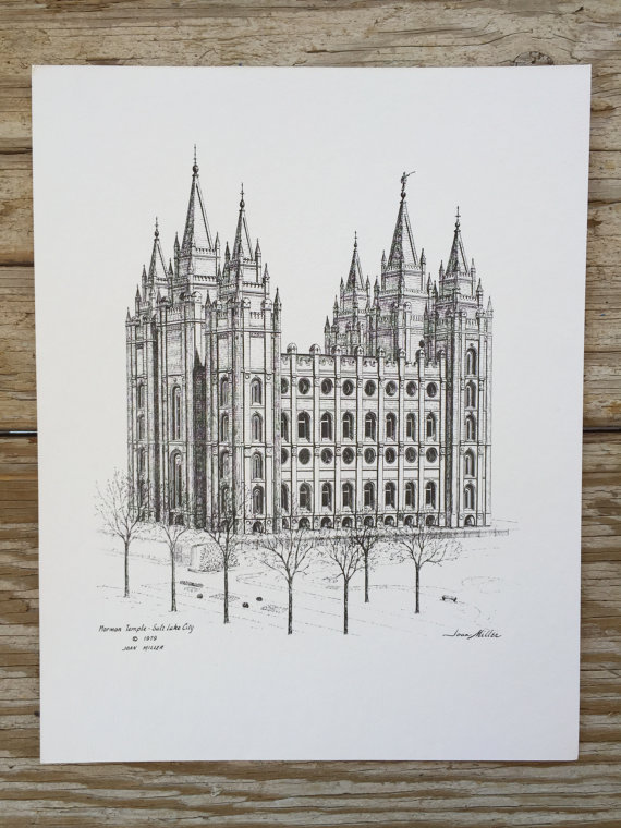 570x760 Vintage 1979 Mormon Temple Salt Lake City Utah Drawingprint