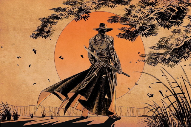 640x427 Digital Art Drawing Men Samurai Katana Coats Sun Nature Tree