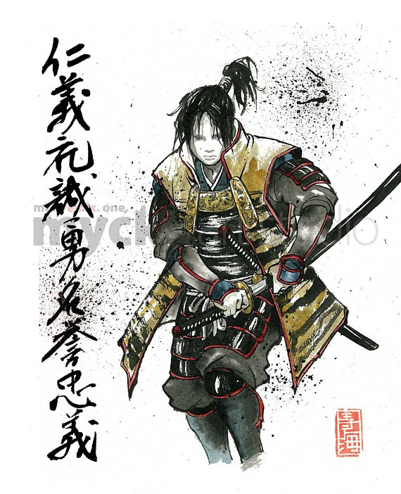570x702 Print Samurai Drawing Sword With Japanese Calligraphy 7