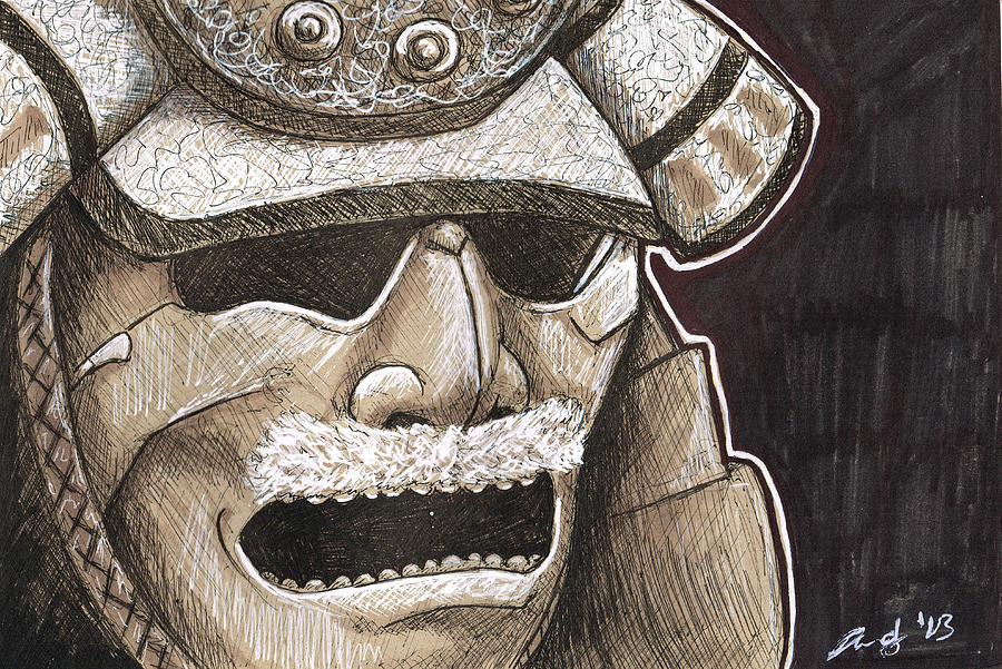 900x601 Samurai Mask Drawing By Andy Driscoll