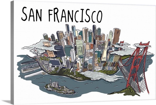 540x364 San Francisco California Line Drawing Lantern Press Artwork Wall