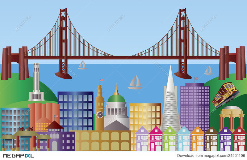 800x518 San Francisco City Skyline Panorama Illustration Illustration
