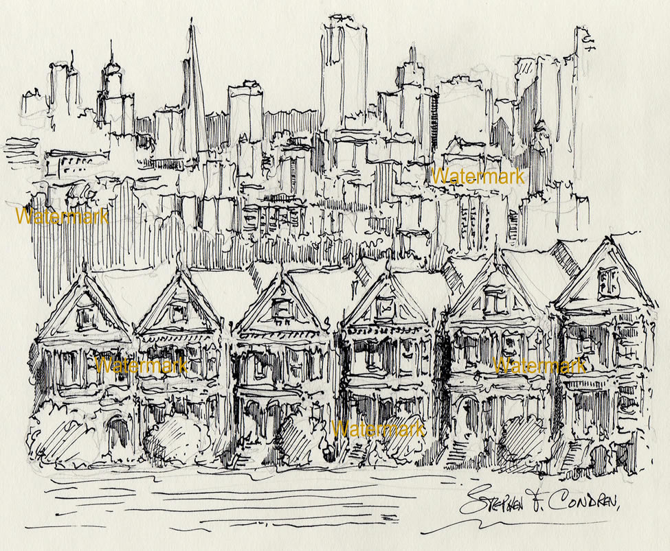 975x803 San Francisco Skyline Pen Amp Ink Drawing Of Alamo Square
