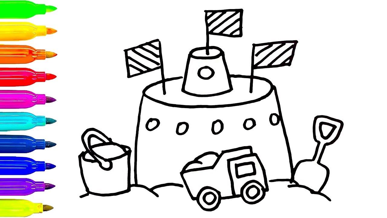 1280x720 Sand Castle Drawing For Kids How To Draw Toys Learn Colors