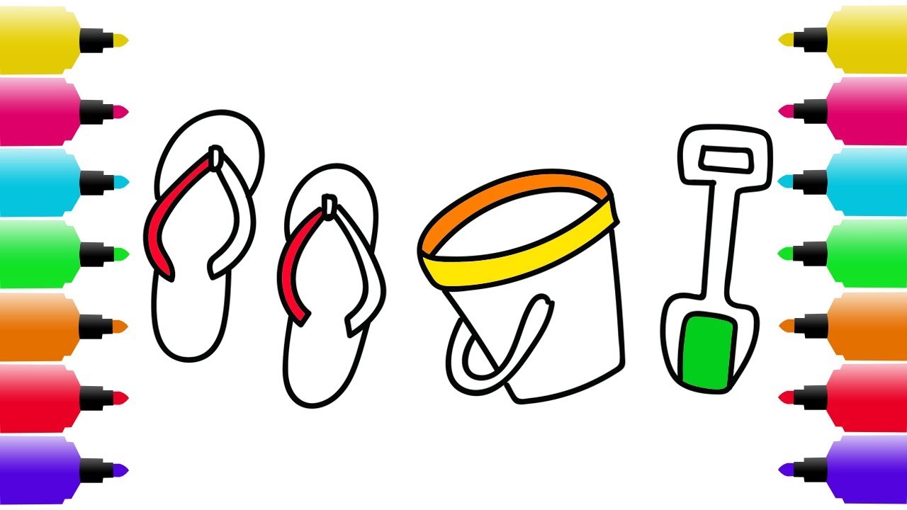 1280x720 Beach's Stuff Coloring Pages How To Draw Beach Sandals, Bucket