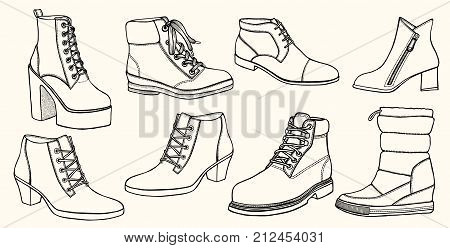 450x248 Hand Drawn Vector Set Shoes. Vector Amp Photo Bigstock