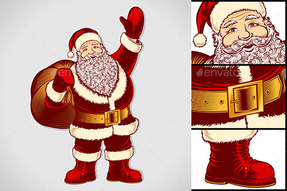 590x393 Santa Claus Cartoon Character Vintage Ink Drawing Pop Art Color By