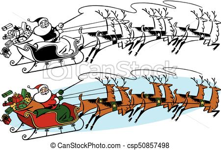 450x305 Santa Claus And Sleigh. Santa Claus Rides Across The Sky On Eps