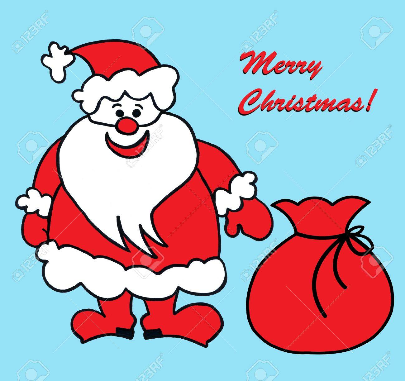 1300x1223 Child's Drawing Of Fun Santa Claus With A Sack Of Gifts Stock