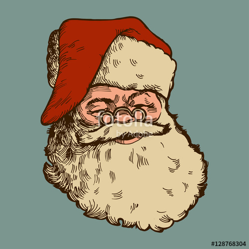 500x500 Vintage Santa Claus Face Drawing. Sketch Style Nice Colors Drawing