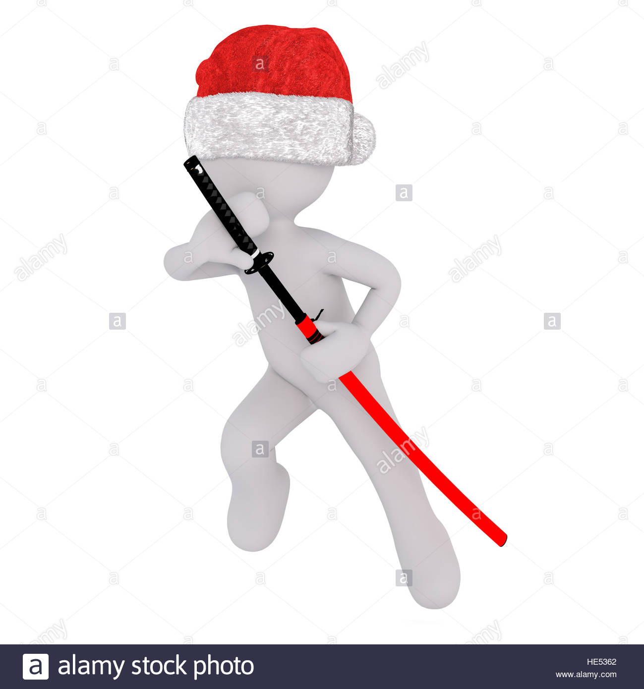 1299x1390 3d Toon In Santa Hat Drawing Japanese Samurai Sword From Scabbard