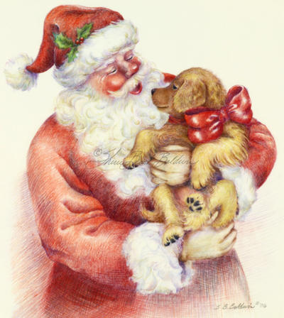 400x448 Santa's Puppy Is A Colored Pencil Drawing Art