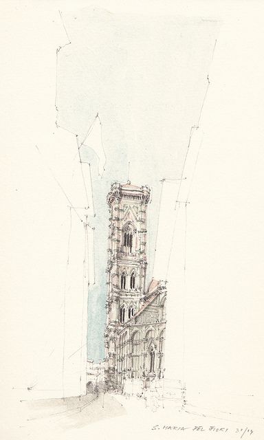 384x640 Santa Maria Del Fiori, Pencil Drawing With Water Colour