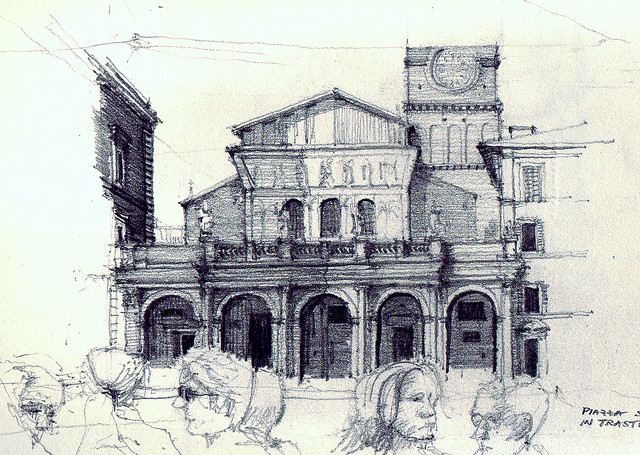640x455 Santa Maria In Trastevere, Pencil Drawing Sketches